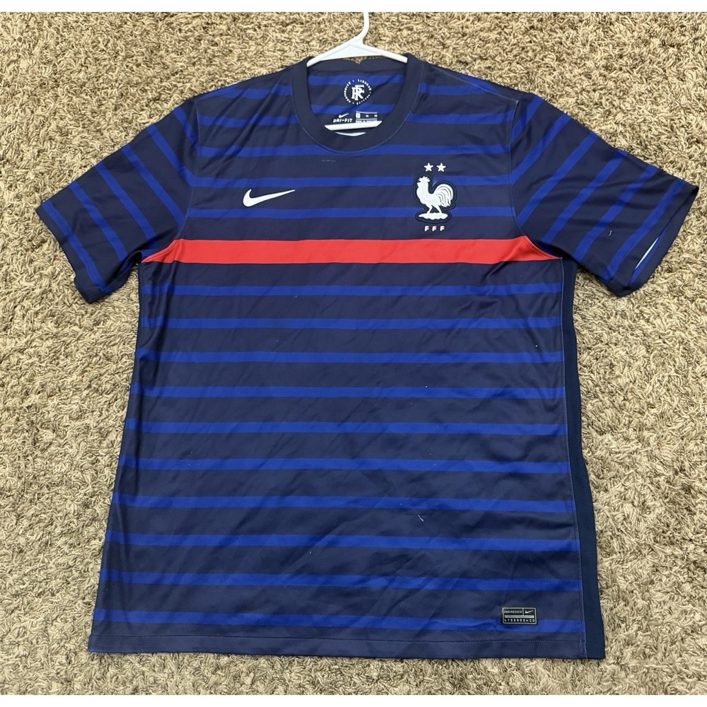 Nike France Vaporknit Jersey Navy Blue Striped FFF Soccer Mens Size XL
